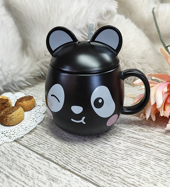 Mug Pandita Negro Tapa y Cuchara